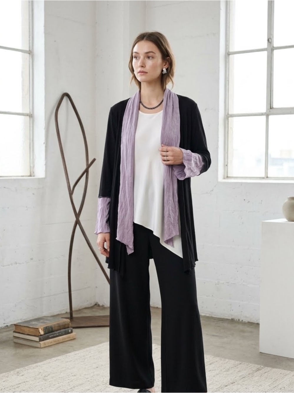 Heydari art to wear open cardigan jacket lagenlook size M black purple